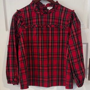 J. Crew XS Vibrant Red and Black Plaid Top